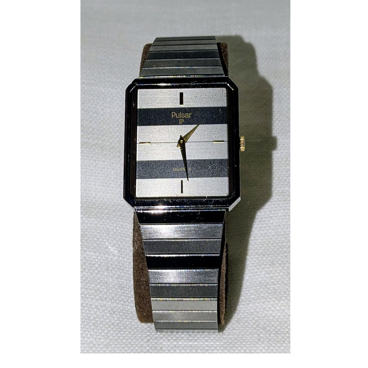 Pulsar Men’s Quartz Stainless Steel Wristwatch Black /Silver Striped Dial