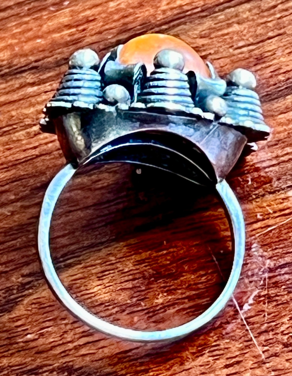 Antique Latvian Silver Amber Ring Unique Design Sz. 8