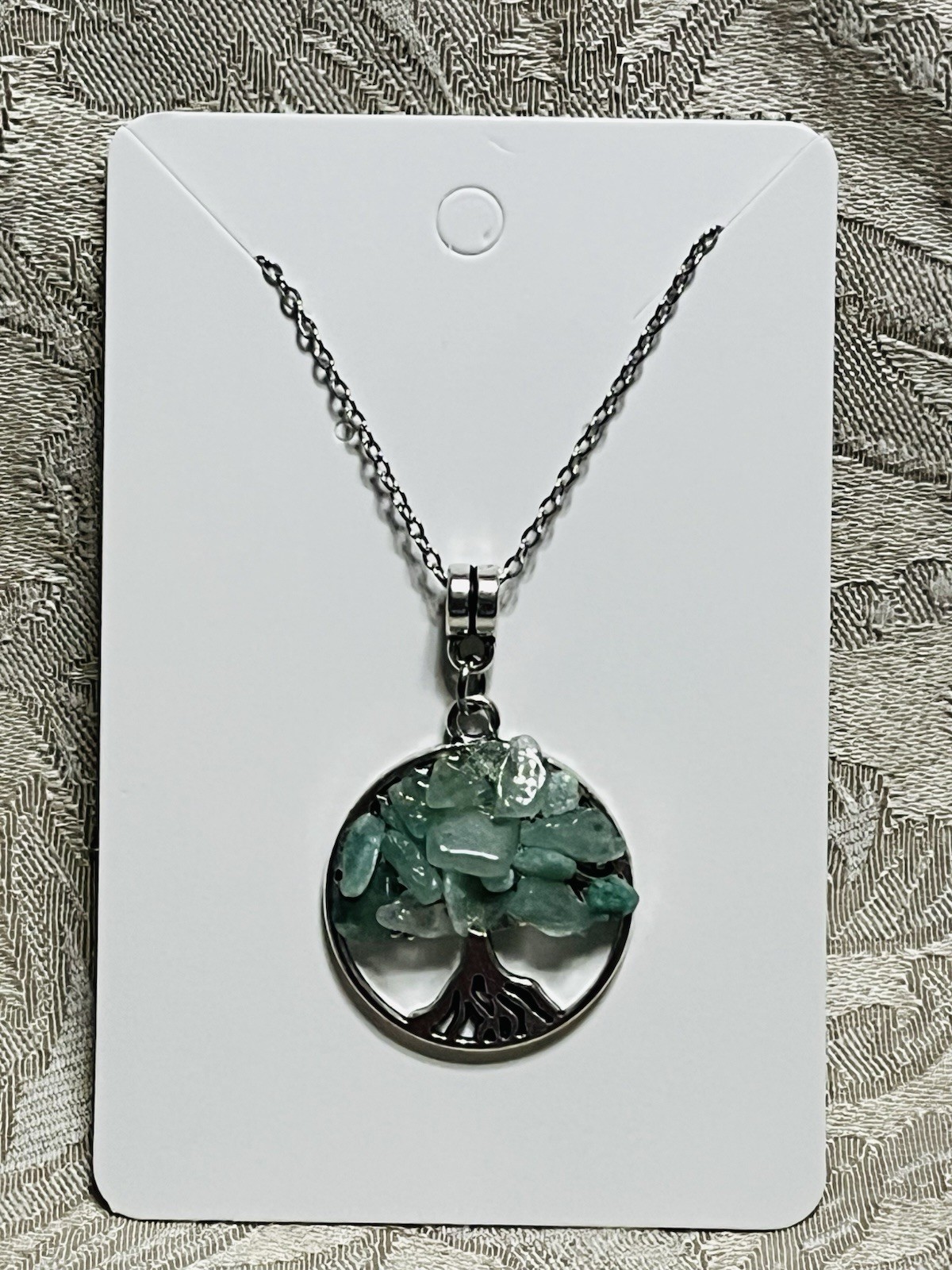 Tree Of Life Stone Gem Enamel Charm Pendant Fashion Boho Silver Necklace 18”