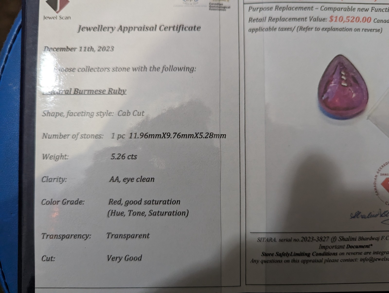 Natural Burmese Ruby – 5.26cts., Good saturation, very good cut