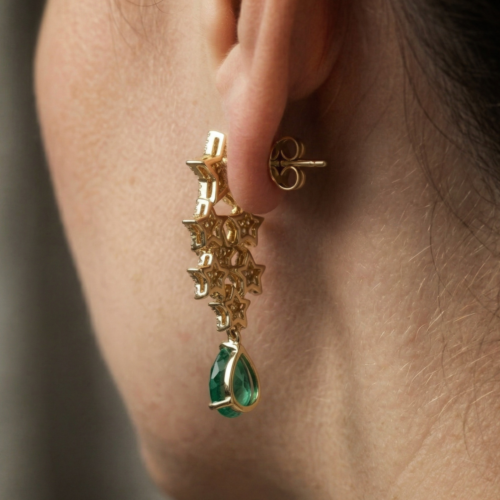 925 Silver Pear Cut Emerald & CZ Stone Drop Earring, Cluster Dangle Earrings