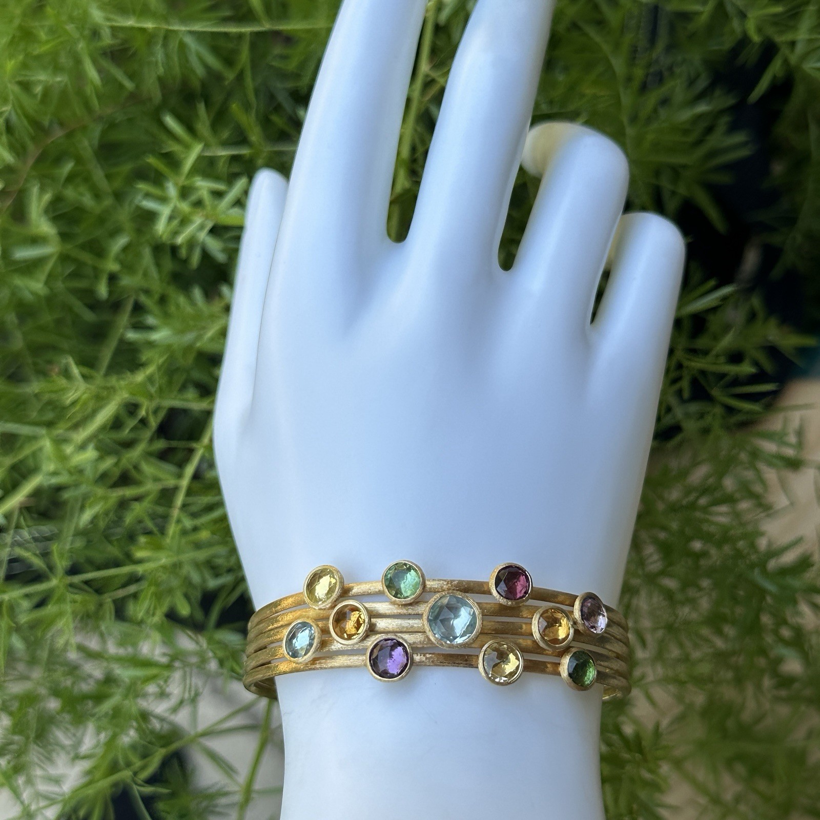 Marco Bicego Jaipur Cuff Bracelet Size 6 Gems Yellow Gold 750 18k Signed 21.7g