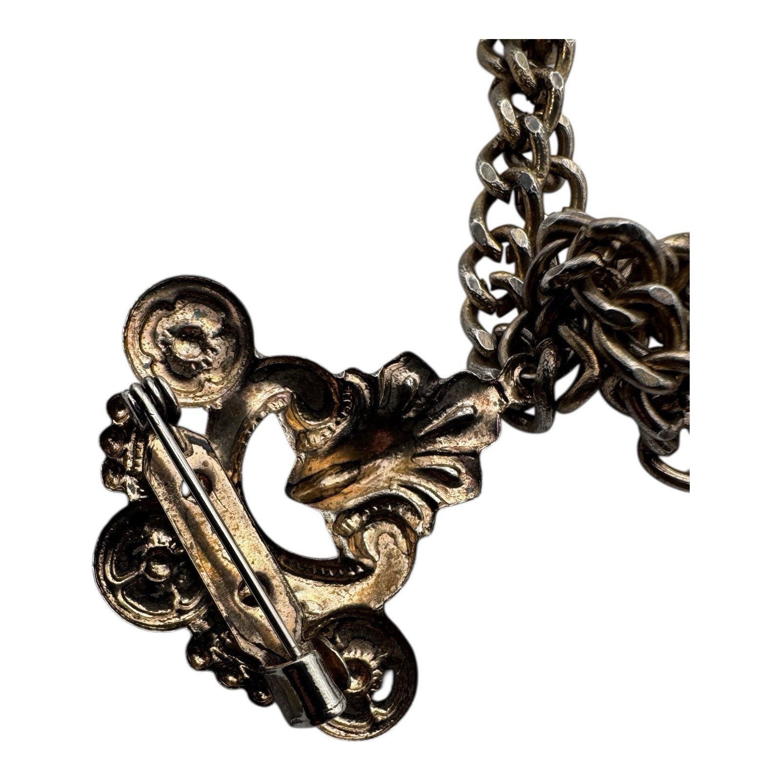 Heraldic Coat of Arms Brooch Chain Victorian Style Crown Lion Eagle Keys Crest