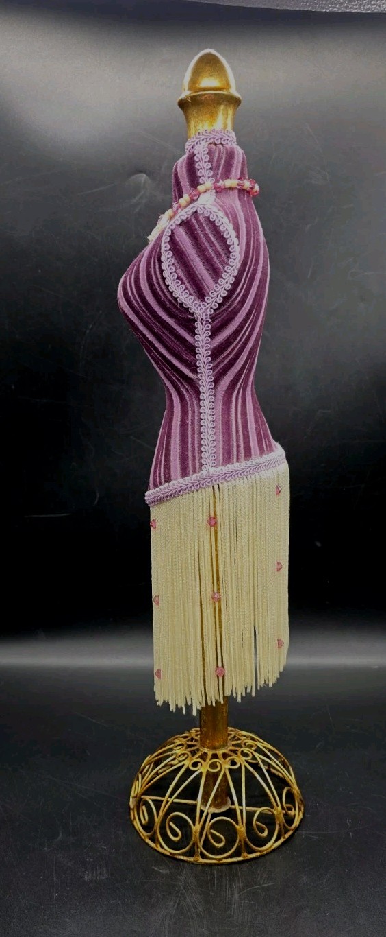Vntg Flapper Style Table Top Bust Form Purple Velvet Fringe Mannequin 18¼”