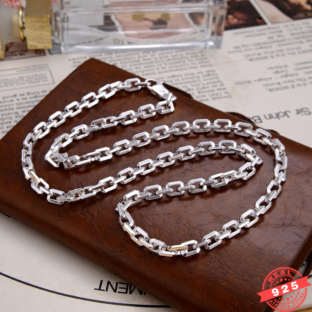 HEAVY 6MM Real 925 Sterling Silver Rectangle Chain Mens Hip Hop Necklace Choker
