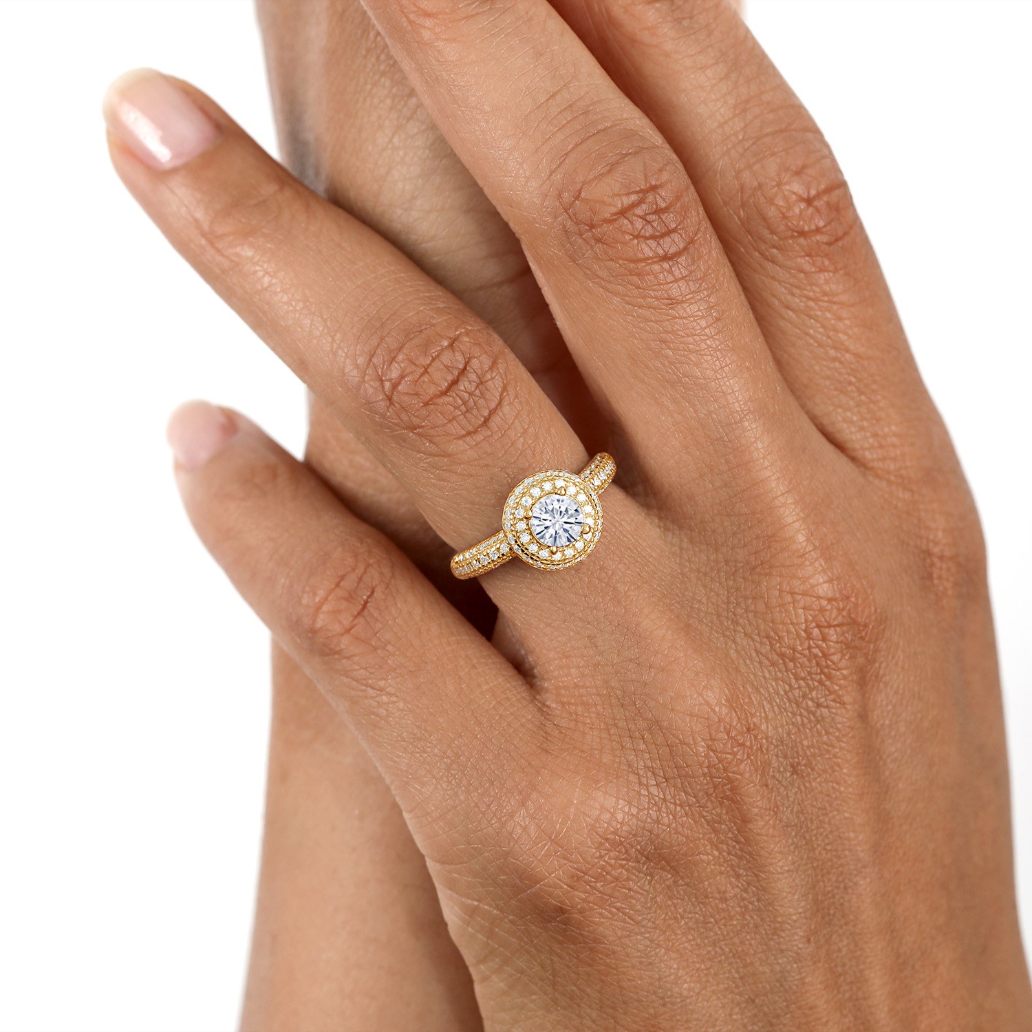 18K Yellow Gold Plated Silver Ring Set with Moissanite (1.27 Cttw)