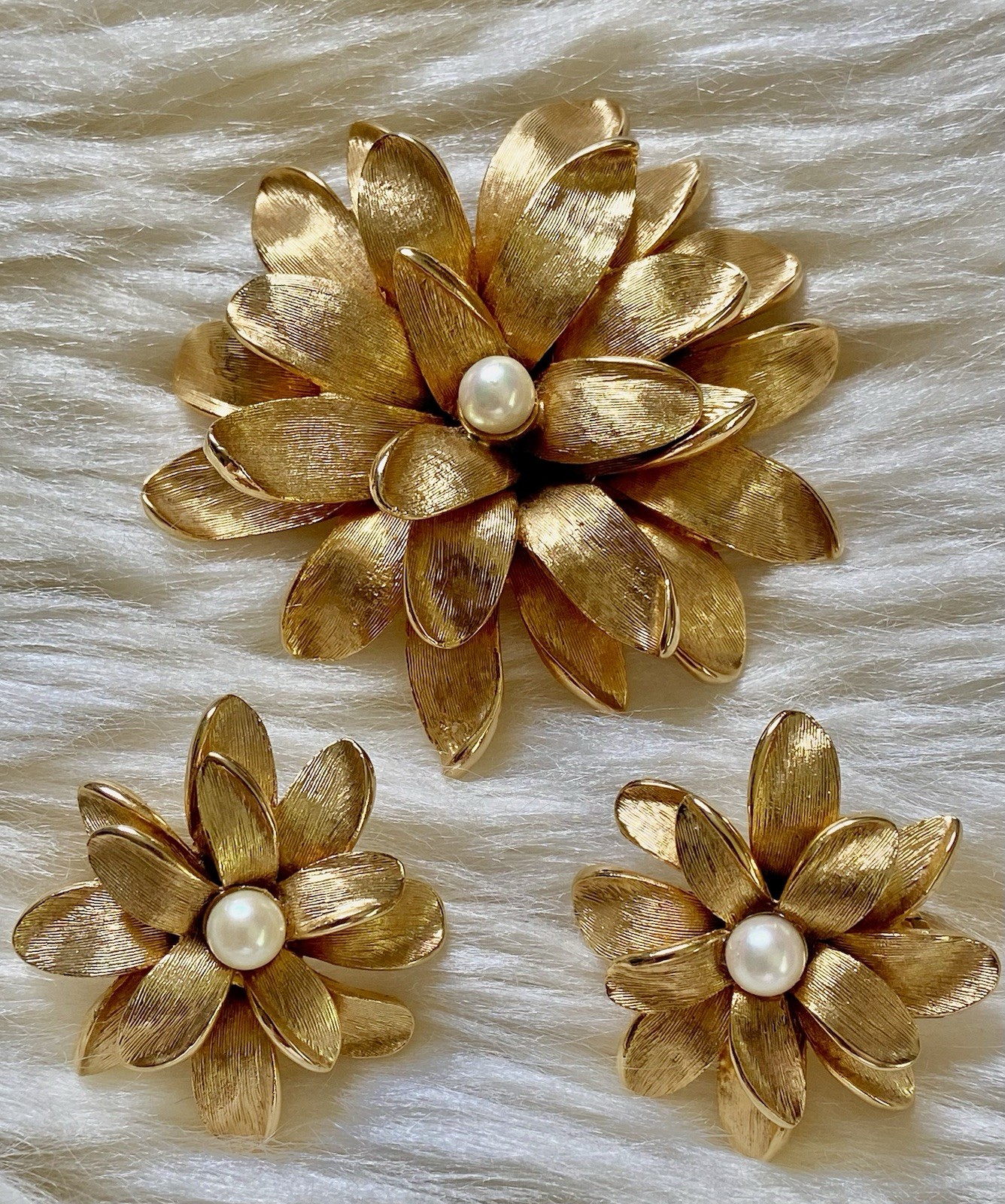 RARE Vintage MARCEL BOUCHER Cultured Pearl Flower Brooch & Earring Set