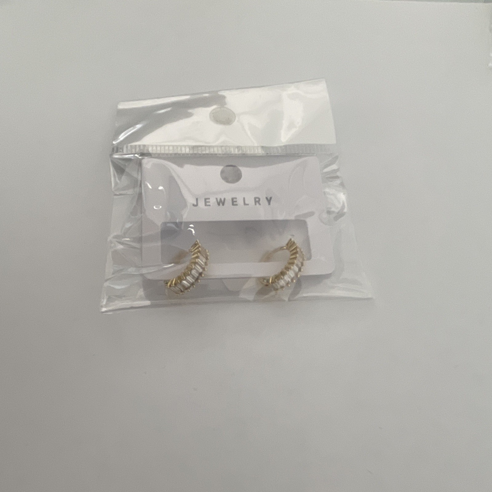 Gold Tone Crescent Hoop Earrings White/Colorless Baguette Crystal