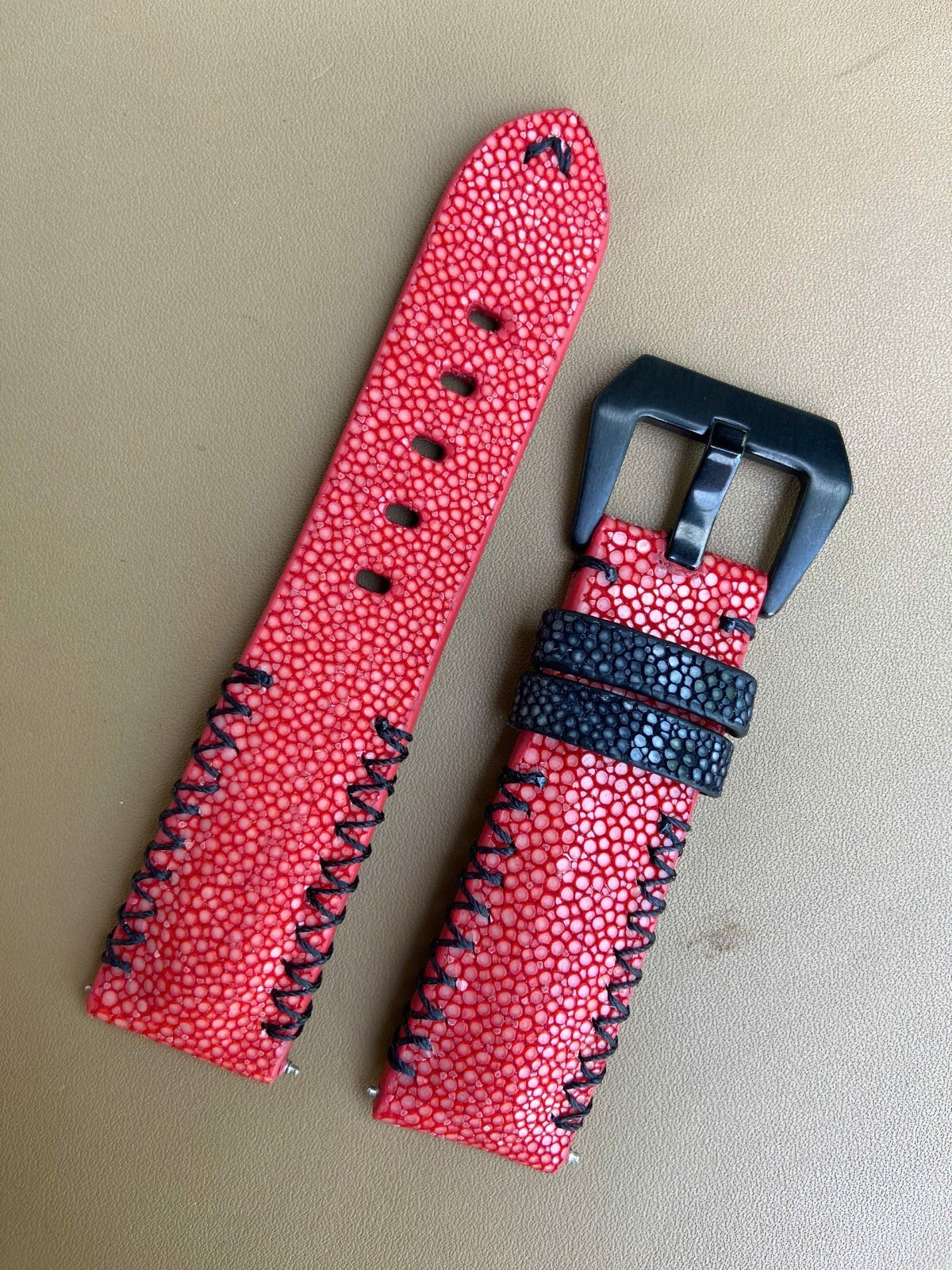 Red Stingray Leather Watch Strap Band, Size 18mm 19mm 20mm 21mm 22mm 24mm 26mm