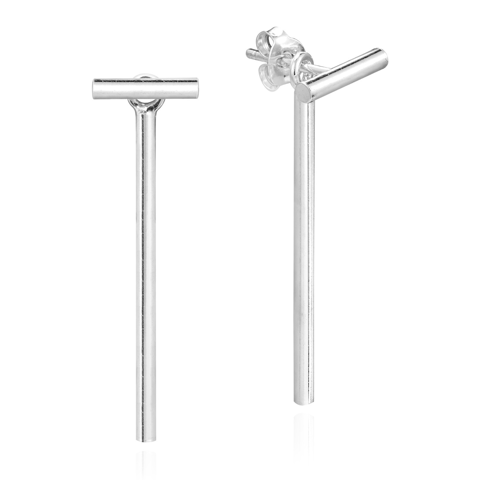 Convertible 2 in 1 Bar Sticks Front Back Sterling Silver Post Dangle Earrings