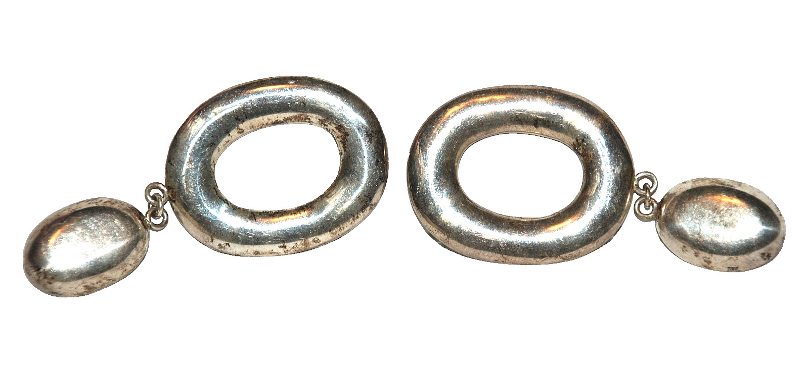 .925 Sterling Silver Modernist Oval Drop Dangle Earrings CT09 Mexico 1950s 3.25″