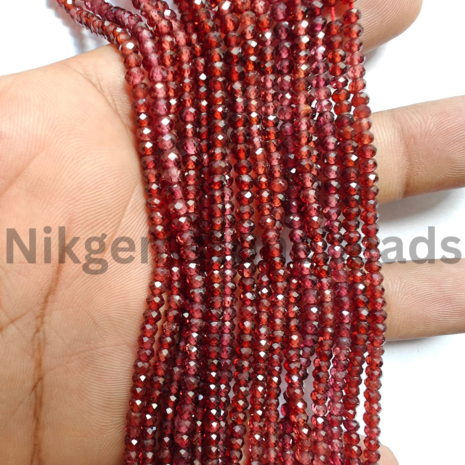 Natural Red-Pink Garnet Beads, Micro Faceted Round Cut Gems, 3.50-3.75 MM.