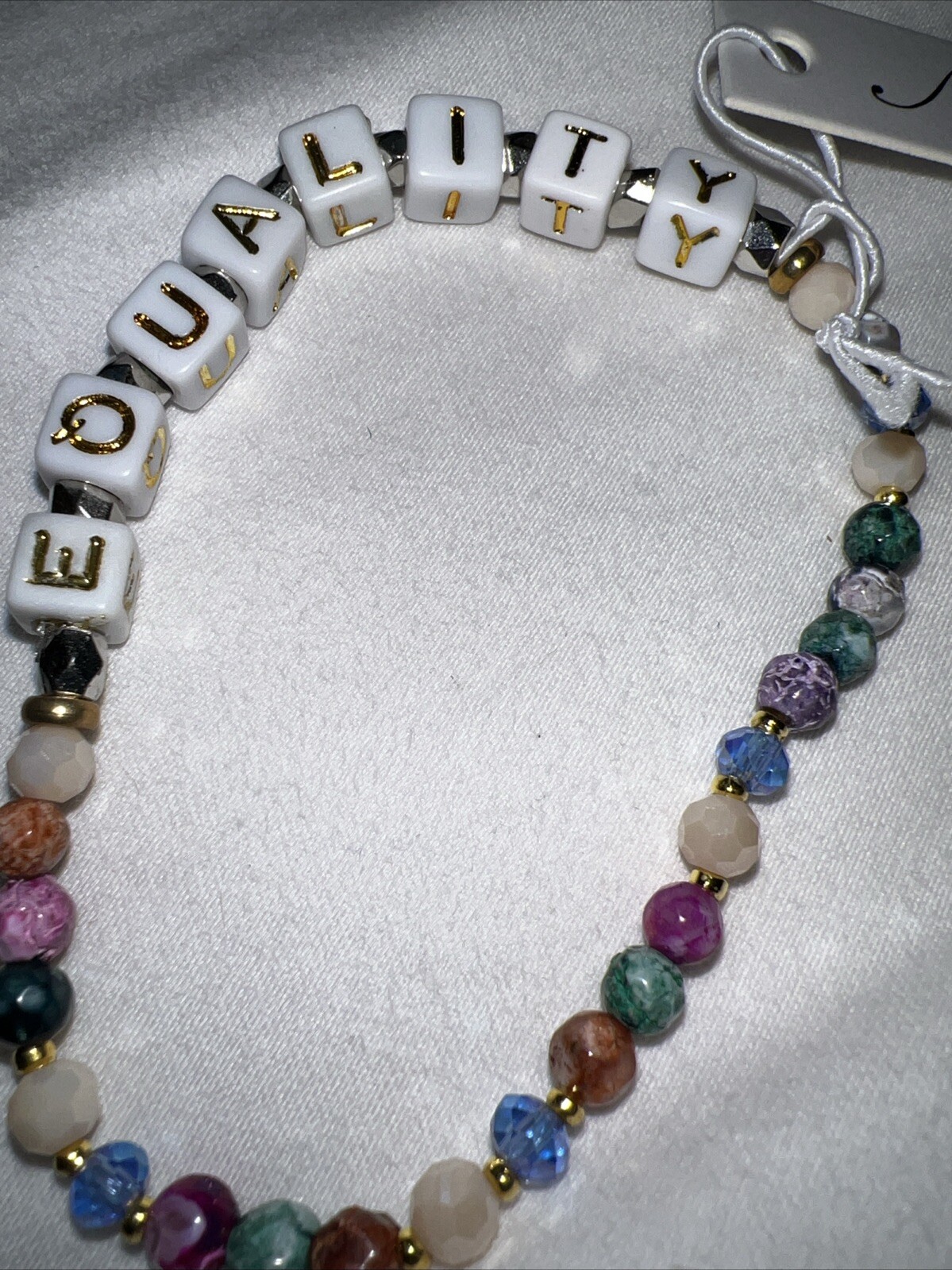 New Nakamol Chicago Handmade Stretchy Bracelet ‘EQUALITY’ in Gold & White