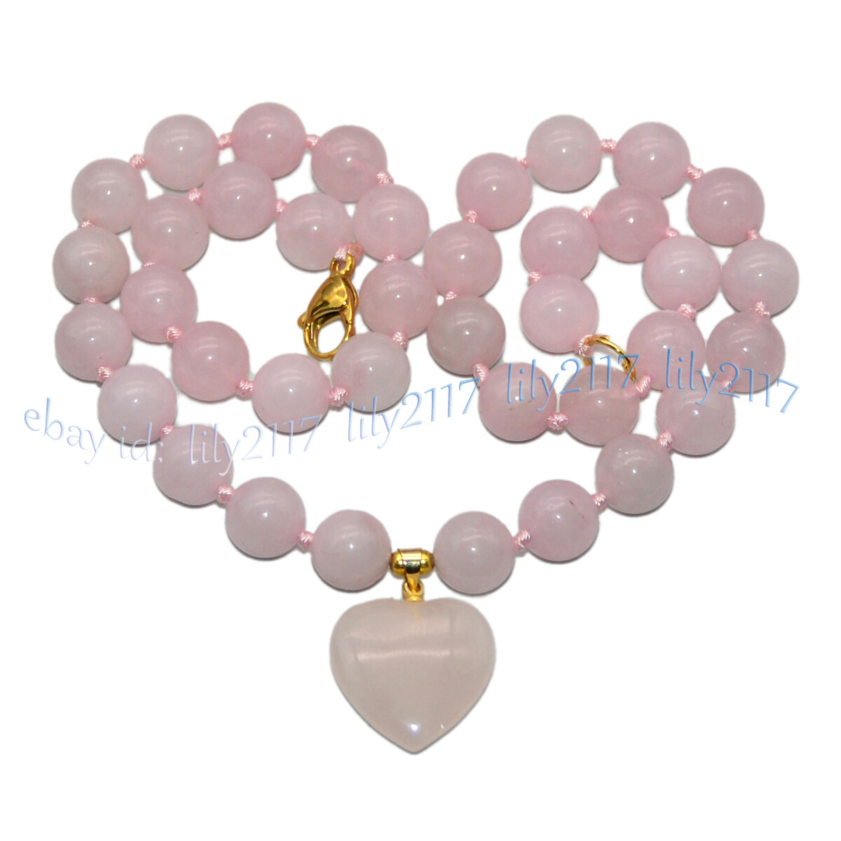 Natural Pink Rose Quartz Round Gems Heart Shaped Pendant Necklaces 6/8/10/12mm