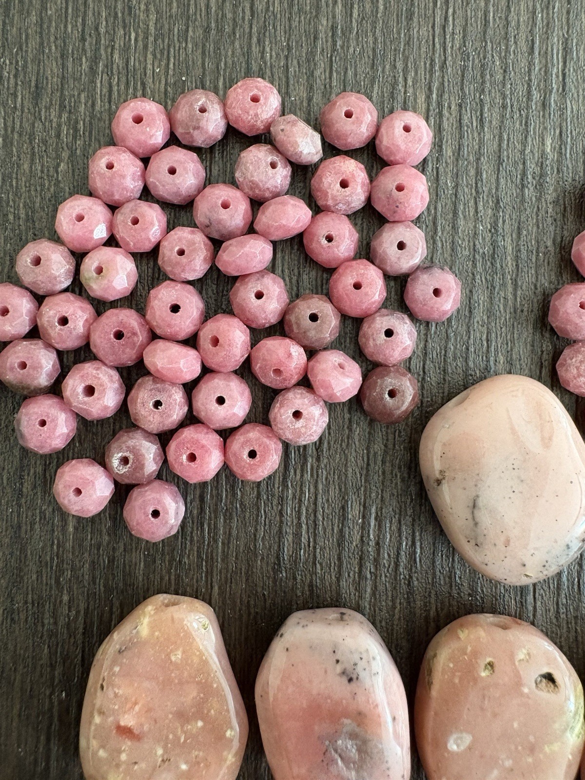 LOT of Mixed Pink Opal and Rhodonite Drops Roundelle Beads Stones Read Info