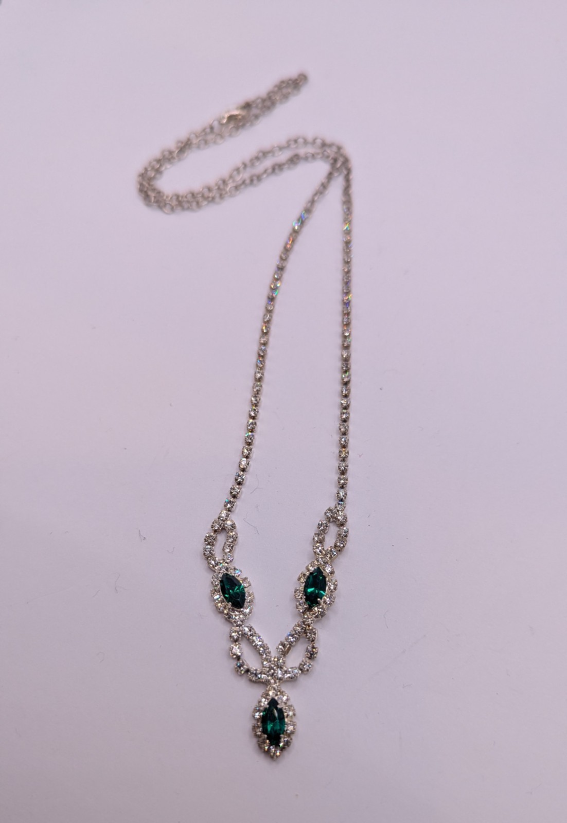 Special Occasion Necklace with Green Marquise Rhinestone Pendant Statement Style
