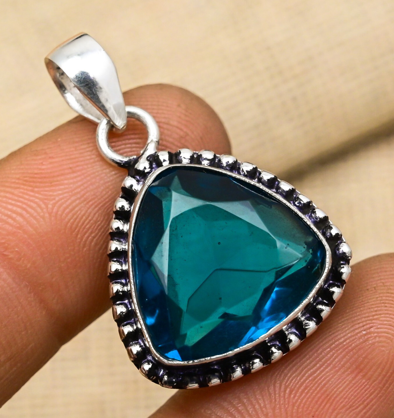 Indicolite Gemstone Handmade 925 Sterling Silver Jewelry Pendant