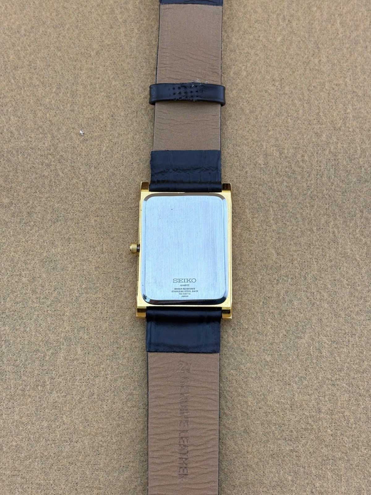 RARE GOLD BLUE Vintage Seiko Slim Quartz Men’s Wristwatch-dark brown strap