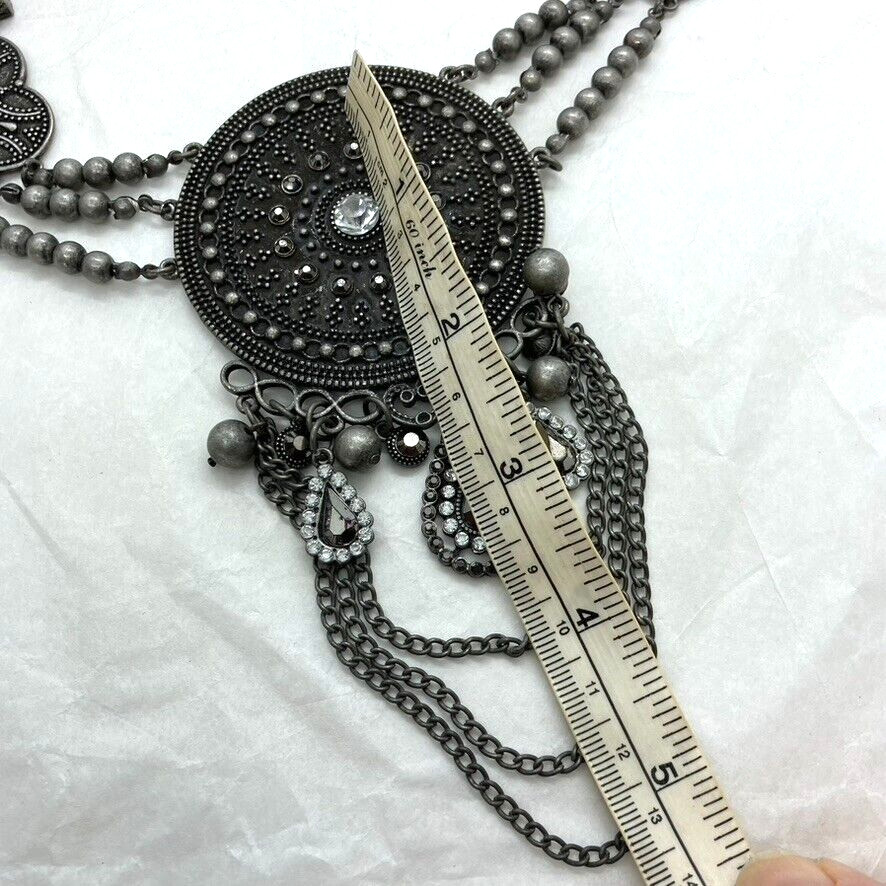 Afghan vintage necklace oxidised black metal heavy Bohemian style 82cm unusual