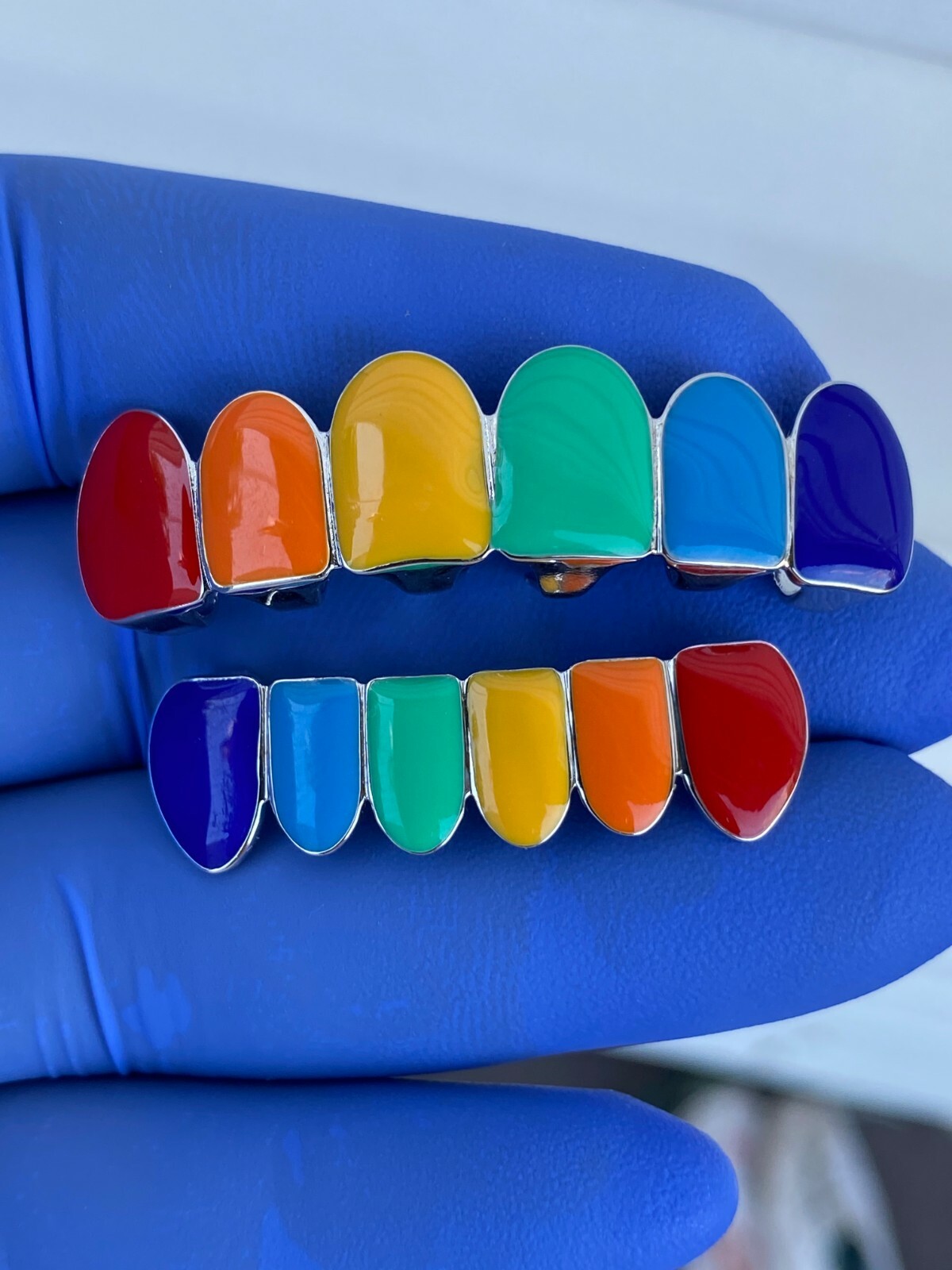 Real SOLID 925 Sterling Silver GRILLZ Teeth Top Bottom Tekashi69 Rainbow Color