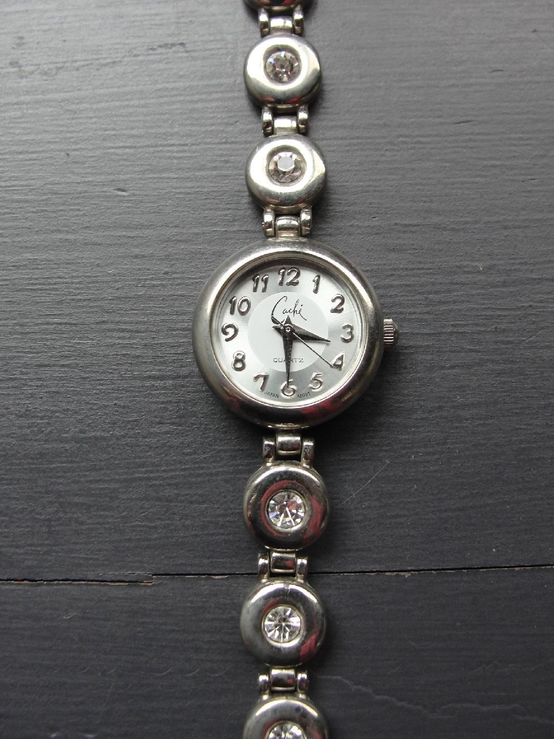 Vintage Cache Quartz Ladies Watch CA-318 Rhinestones Band Runs, New Battery