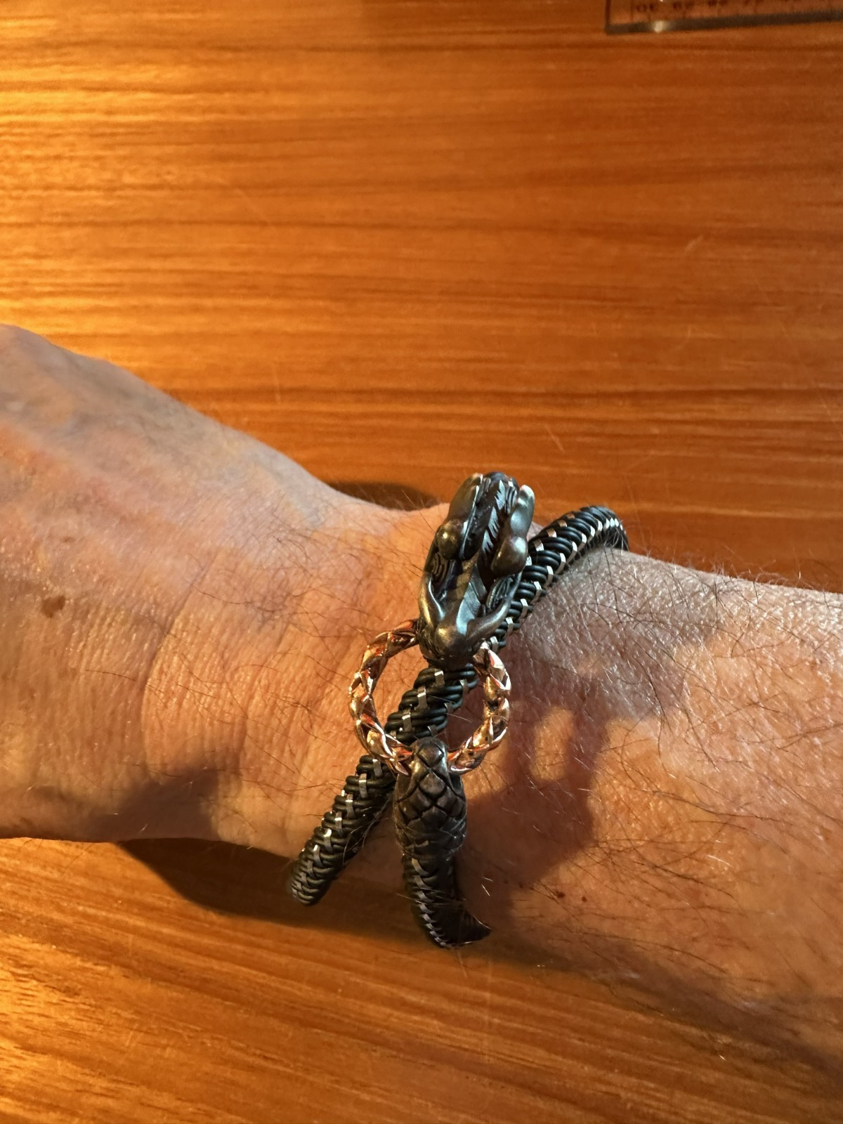 John Hardy Double Wrap Naga Nylon, Blackened Silver, & Bronze Bracelet – 16 in
