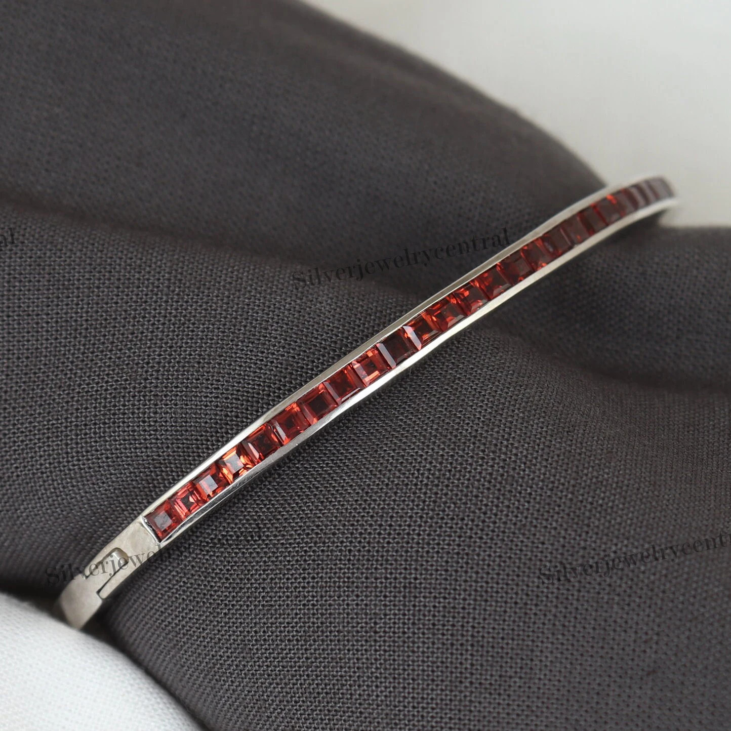 Natural Garnet Bangle: 925 Sterling Silver January Birthstone Jewelry
