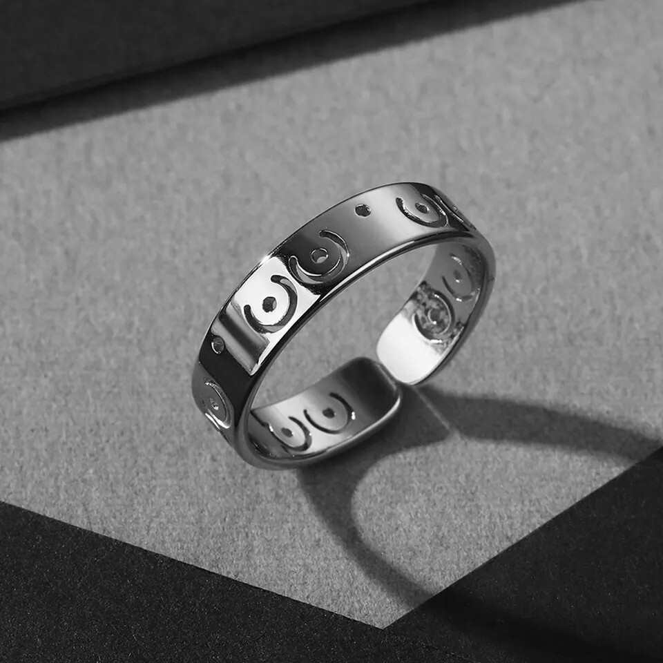 New Stainless Steel Adjustable Open Rings Silver Plated Round Shape Unisex Ring