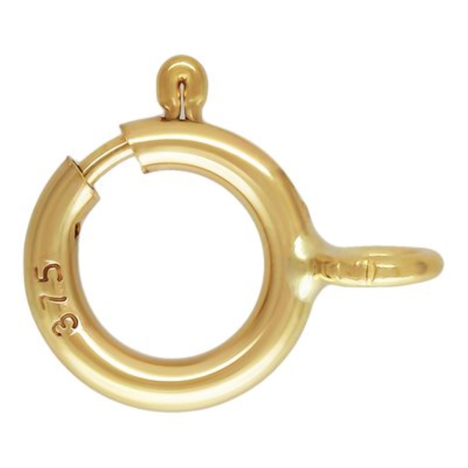 Italian Solid 9K Yellow Gold 6.0mm Spring Ring w/ Open Ring Clasp