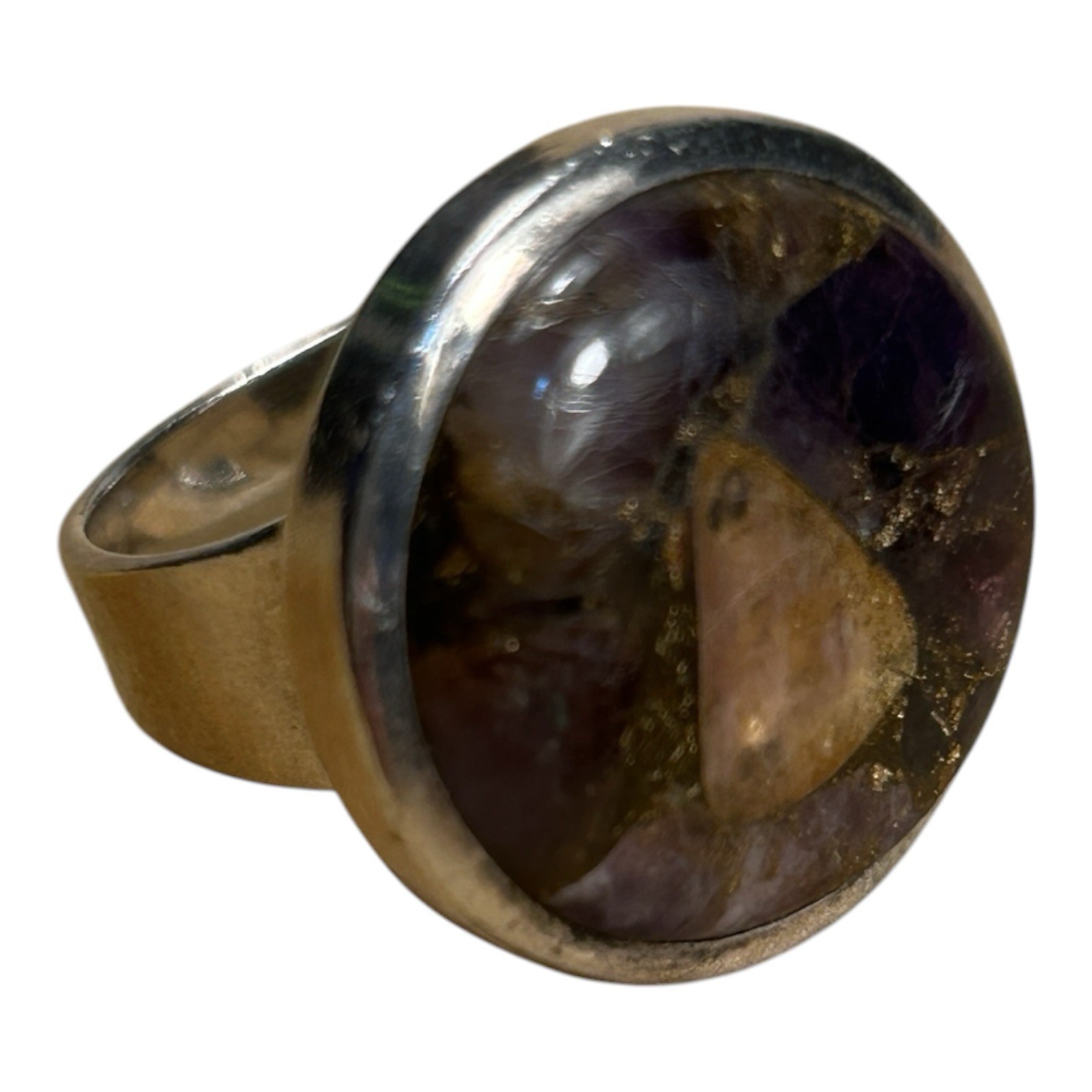Orgonite Crystal Resin Round Cabochon Ring 925 Sterling Silver Size 6.5