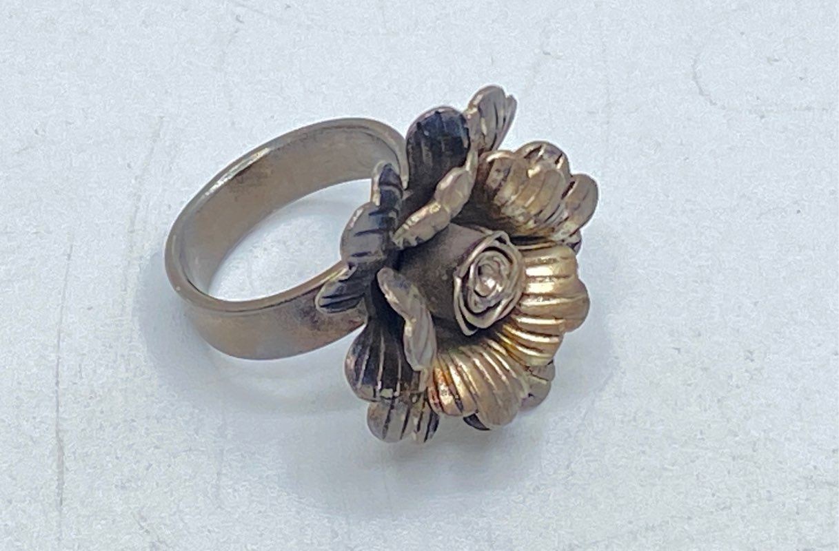Sterling Silver 925 Large 3D Flower Rose Statement Ring Size 5.5 10.7g