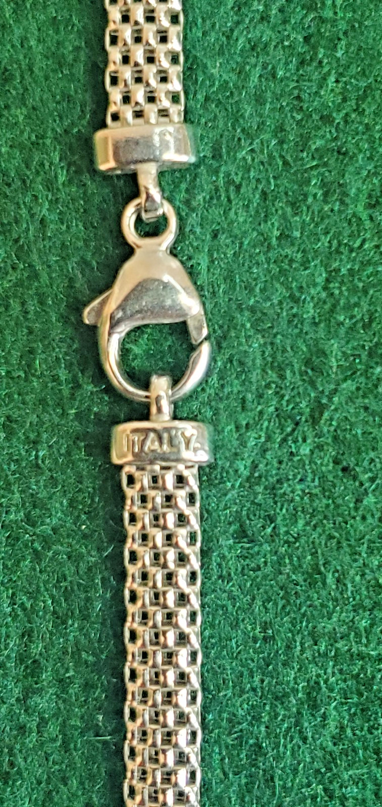 Sterling Silver Mesh Chain Necklace CZ Station Pendant 16 inches Long Made Italy