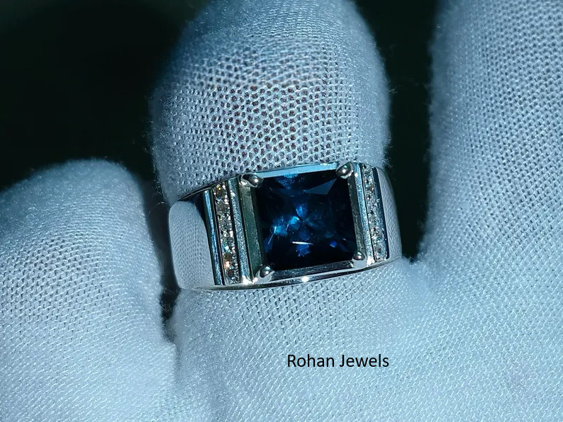Natural London Blue Topaz ring 925 Sterling Silver Men’s Blue Topaz Ring