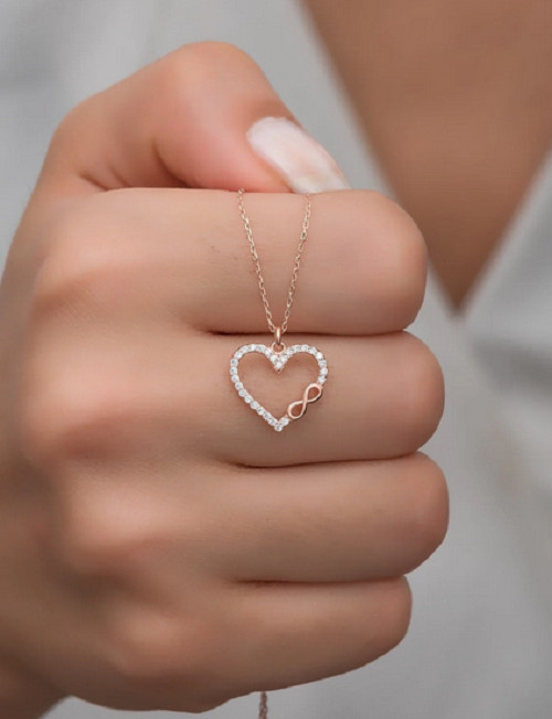 Hollow Heart & Infinity Design In 10K Rose Gold With Real Moissanites Pendant