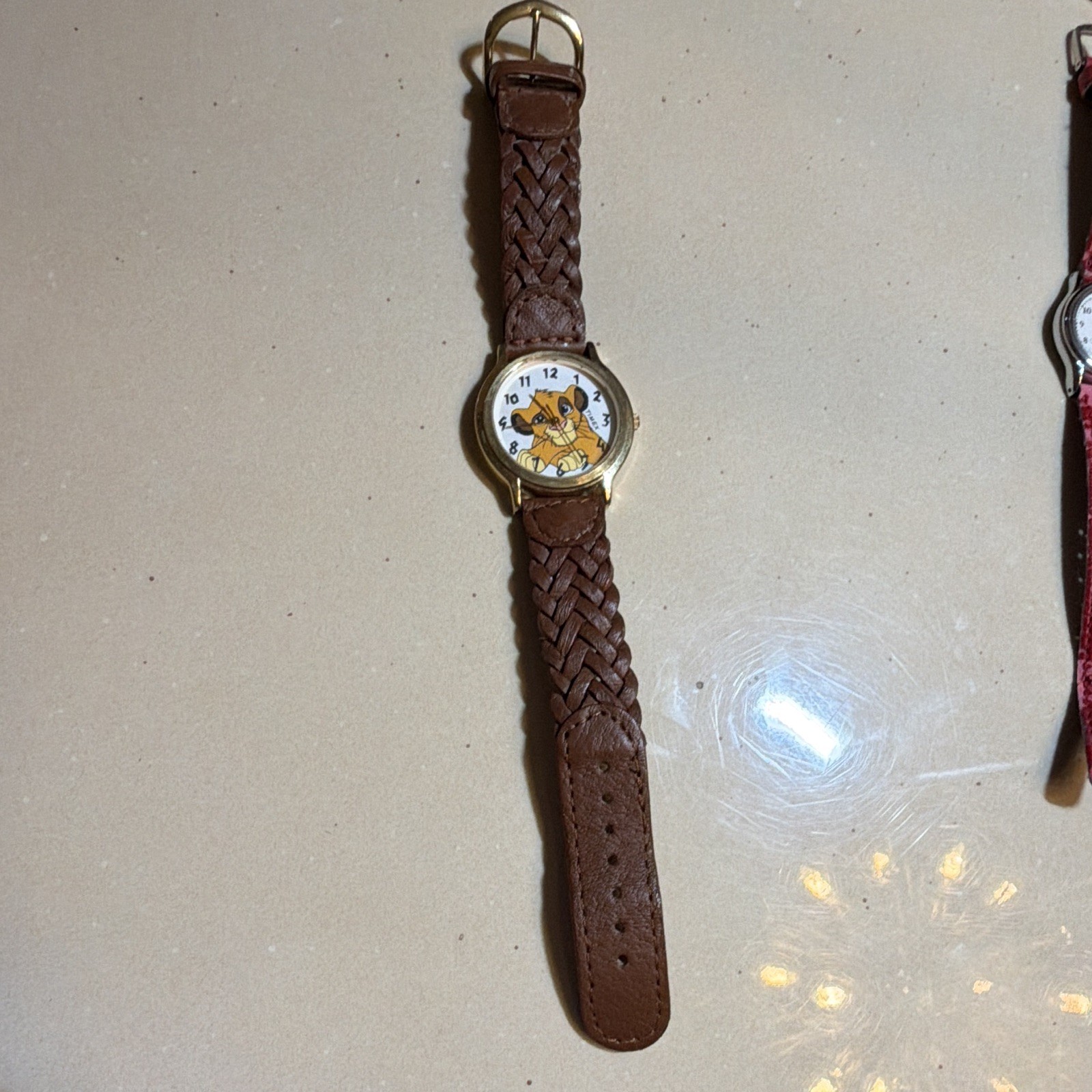 Lot of 3 Unisex Kids Character Wristwatches w/ Leather Straps Brown Tan Red