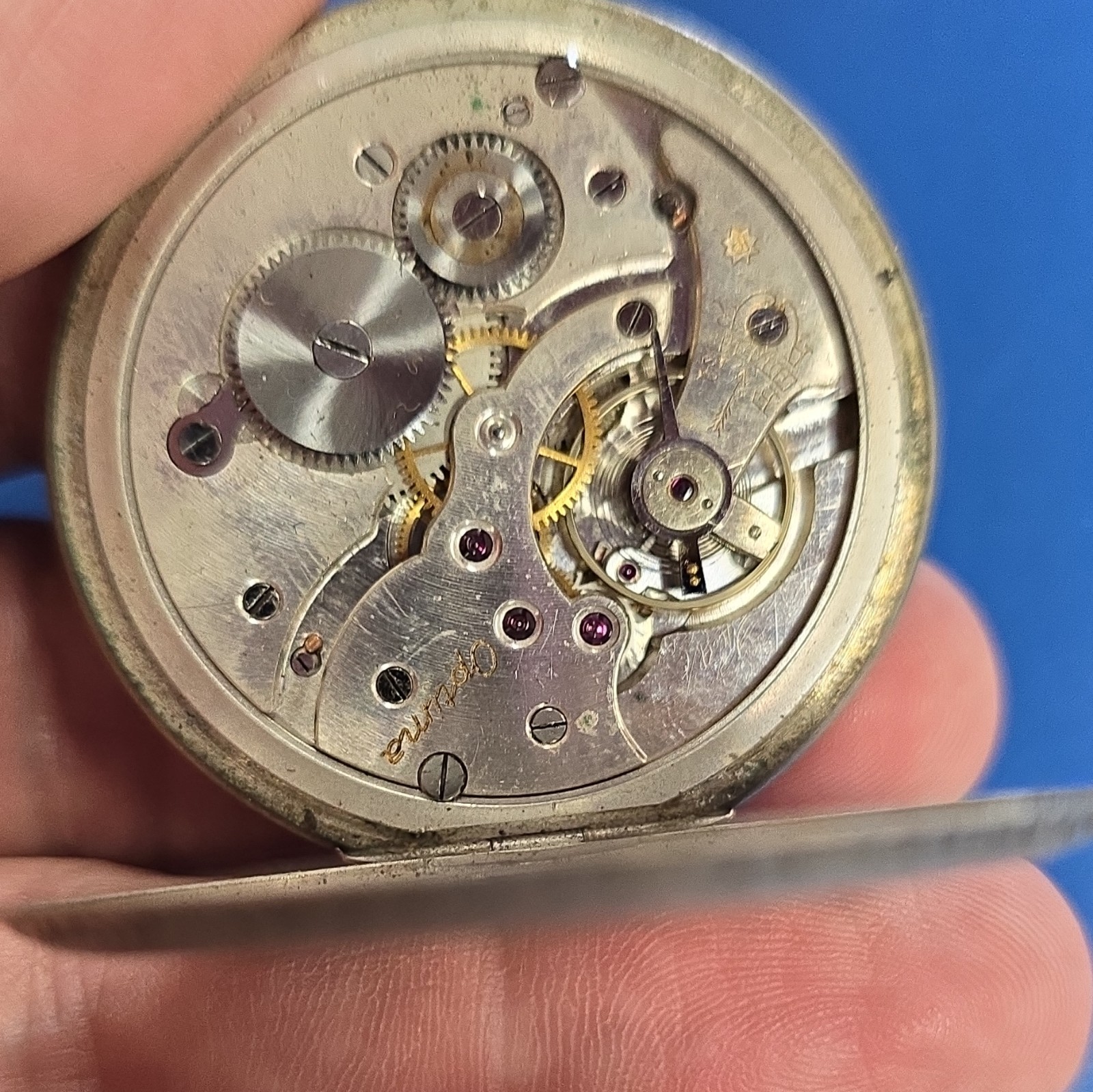 Optimal Swiss Silver Pocket Watch White Arabic Dial Small Seconds Manual