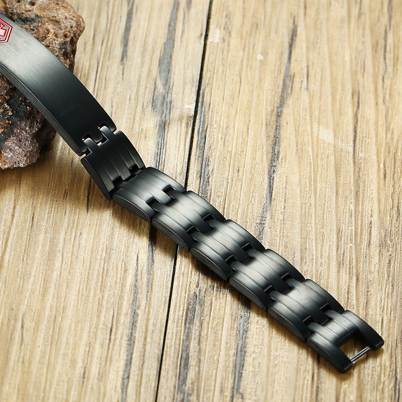Black Magnetic Health Medical Alert ID Men Bracelet Free Engrave Stainless Steel