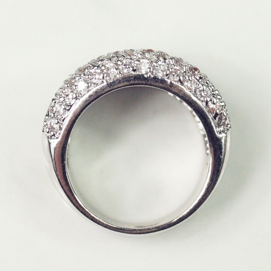 Silver Tone Clear CZ Statement Ring Size 7 Right Hand Ring