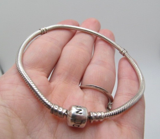 Pandora Ale 925 Sterling Silver Logo Snake Chain Charm Bracelet 8.25 In