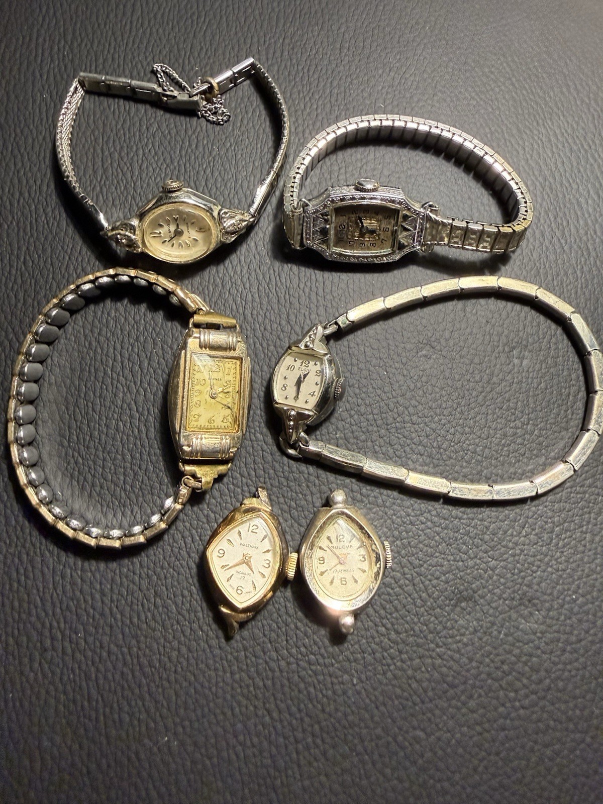 Vintage Women’s watch lot 6- Bulova, Waltham, Elgin, Helbros, Banner. Some 10KGF