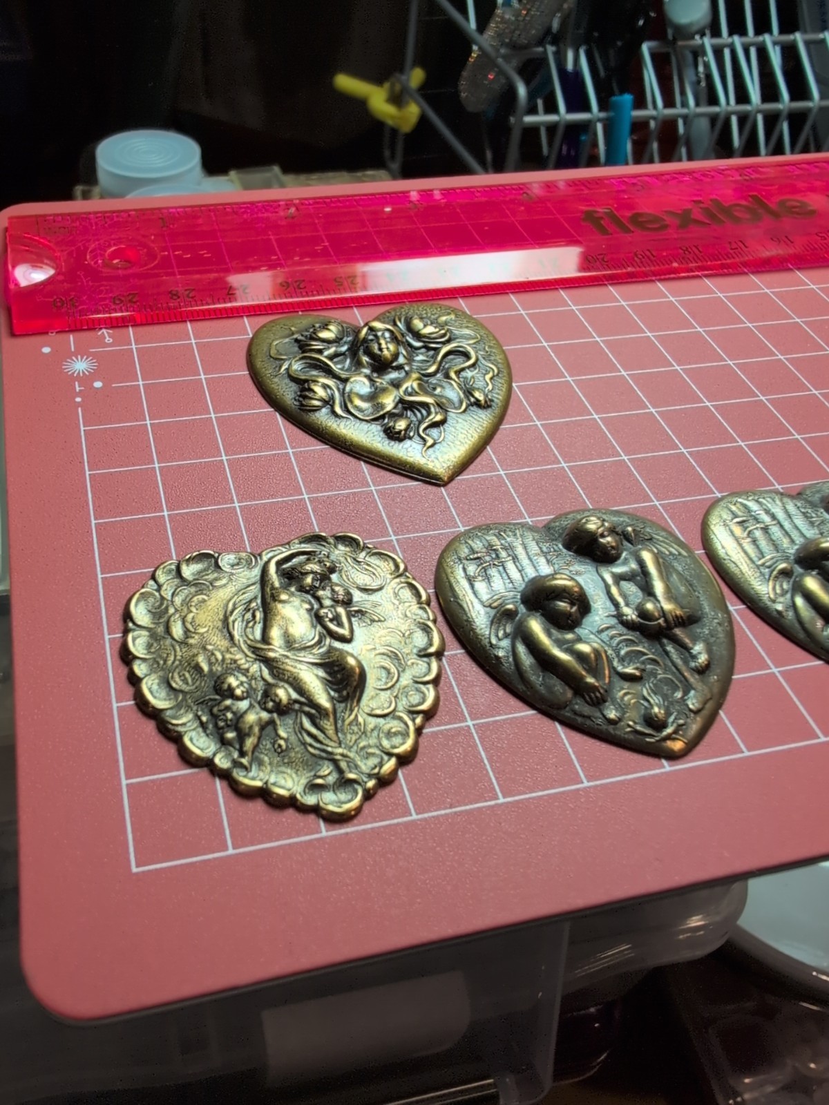 Art Nouveau Brass Stamped Findings Lot Set Of 4 Vintage Antique Classic