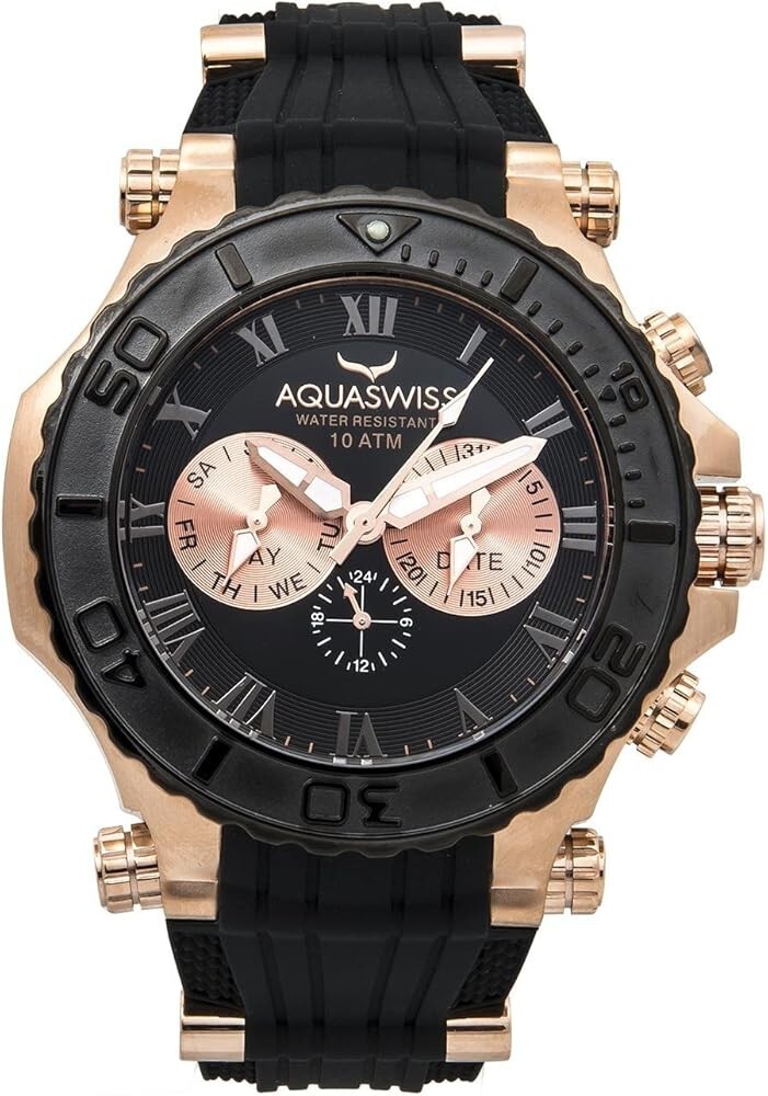 Aquaswiss 39G5005 Bolt Multifunction Swiss Men’s Watch Pink Gold Black Strap