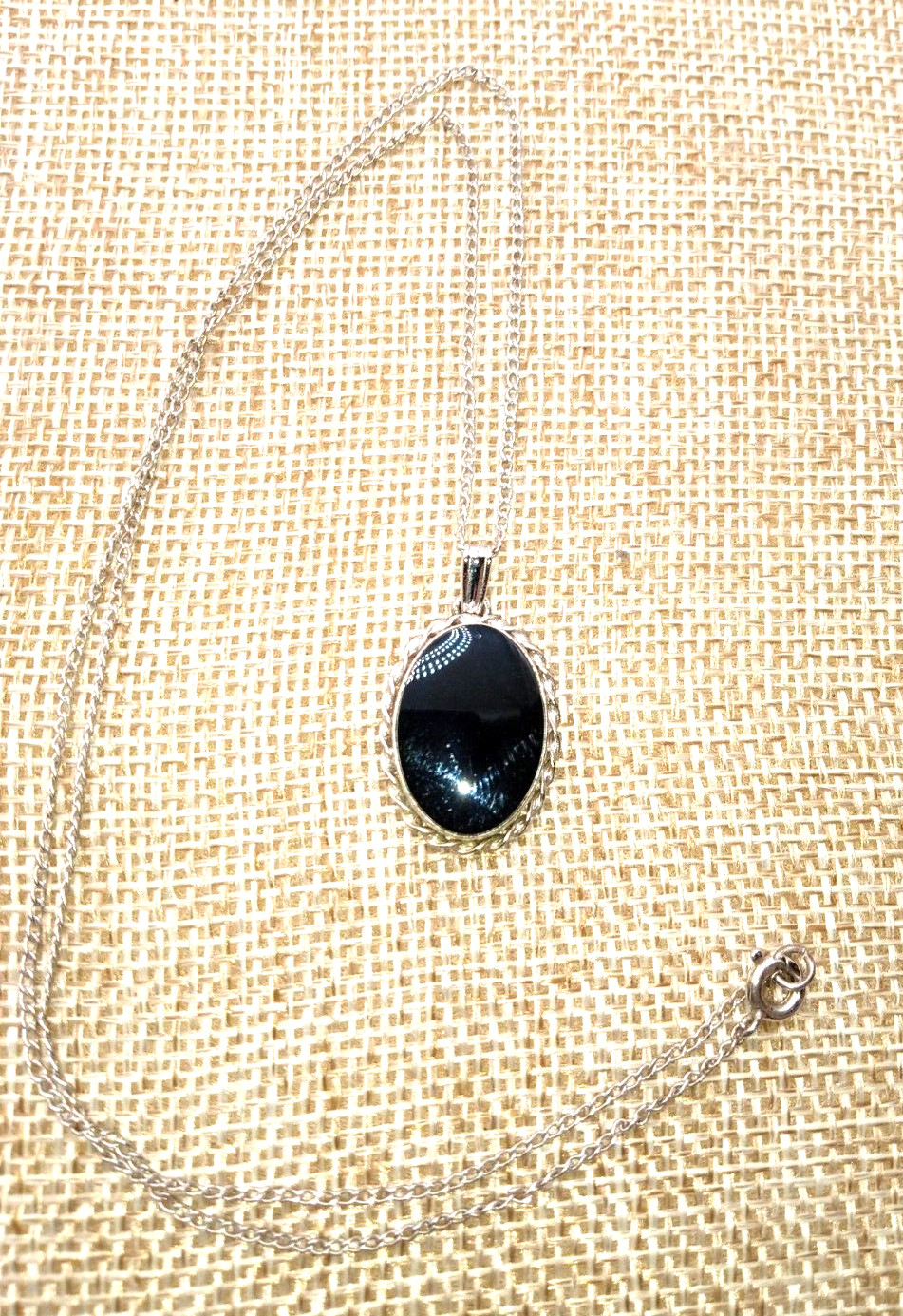 Vtg Van Dell Classic Sterling Silver Black Onyx 18 In Necklace & SB Earrings
