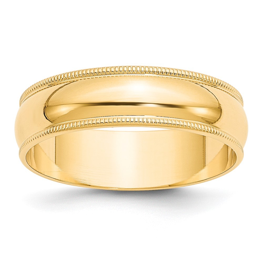 10k Yellow Gold 6mm Lightweight Milgrain Half Round Wedding Band Ring Size 14