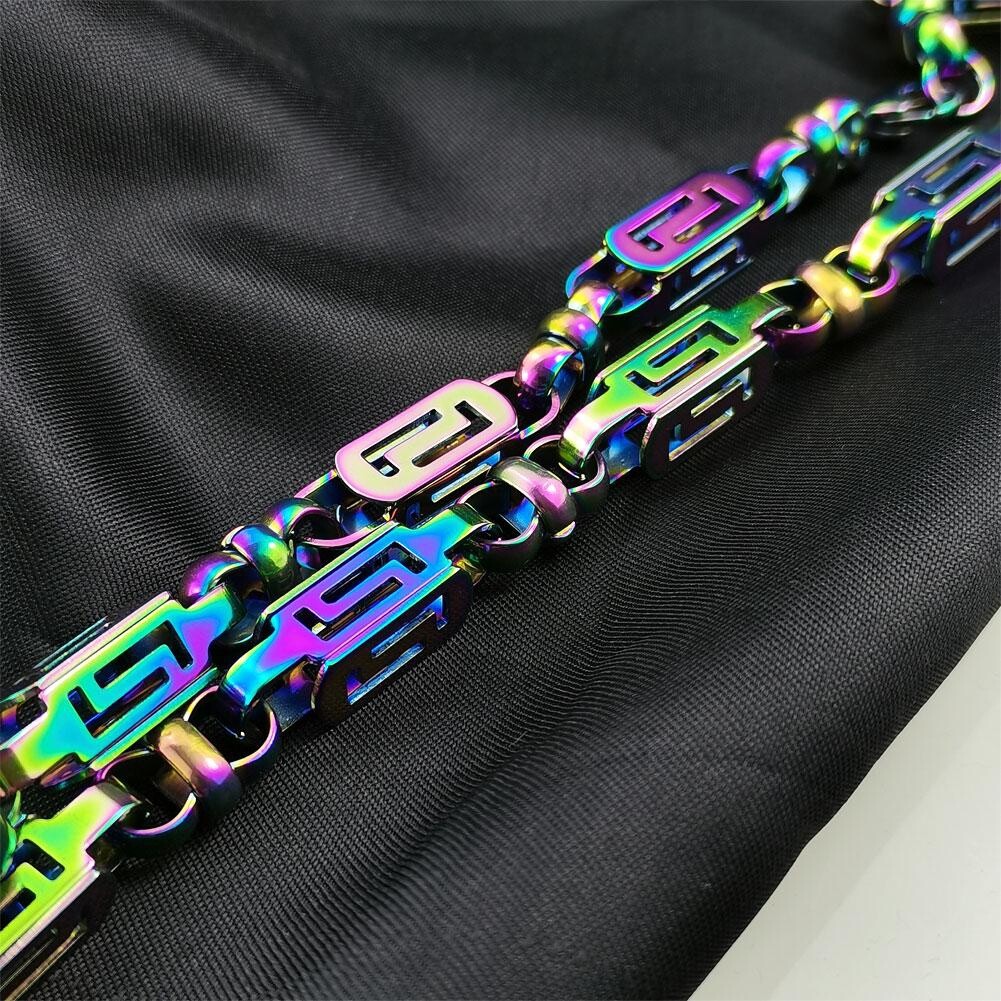 Rainbow Iridescent Stainless Steel 8.5mm Width Necklace Bracelet Chain Jewelry