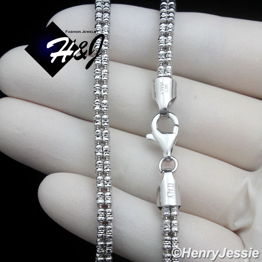 8″MEN SOLID 925 STERLING SILVER 4MM DIAMOND-CUT ICE LINK CHAIN BRACELET*SB23