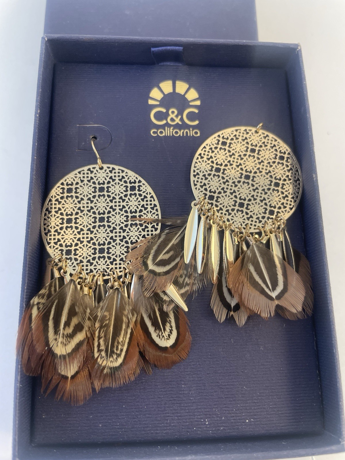 C&C Gold Tone Dream Catcher Earrings With Feathers