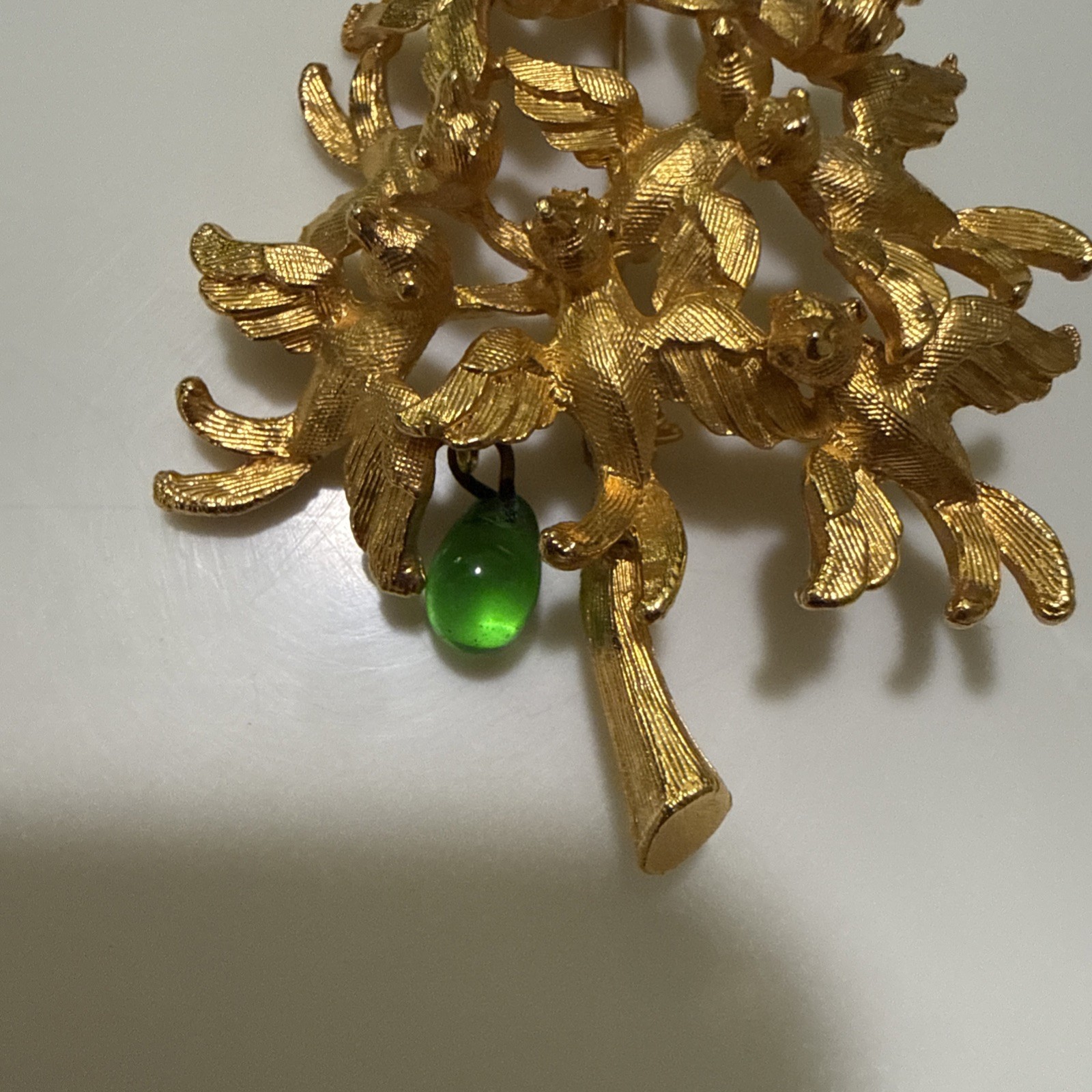 Vintage Signed CADORO Flying Doves Tree Dangle Brooch Pin Mid Century Jewelry