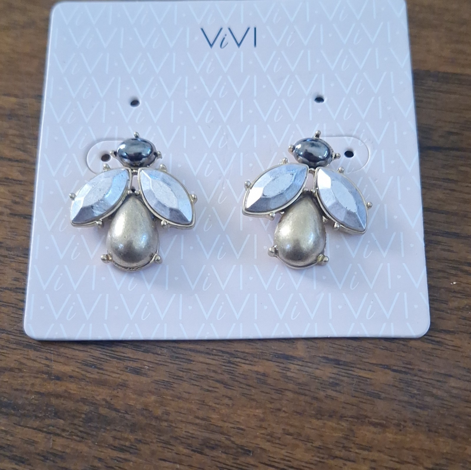 ViVi Bee Stud Earrings Silver/Gold Tone Crystal Accents Butterfly Back #82662