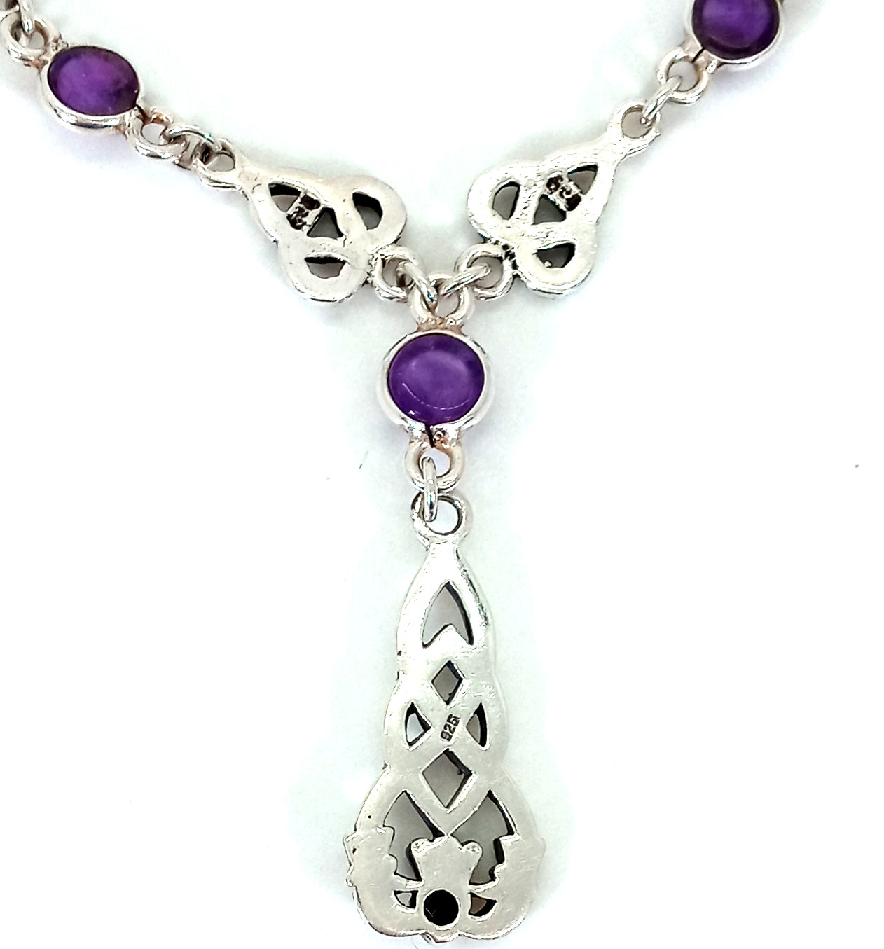 Vintage 925 Sterling Silver Amethyst Celtic Irish Claddagh Necklace